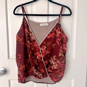 NEW! Wanderlux Red Brown Floral Rose Tank Top Camisole Size M